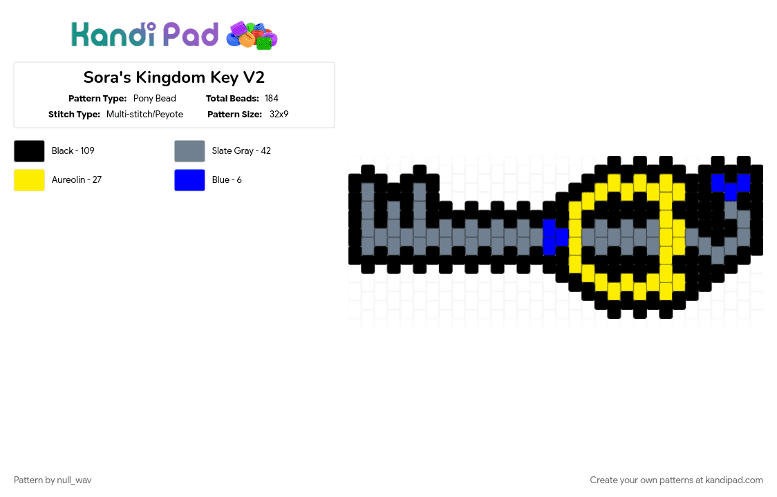 Sora\'s Kingdom Key V2 - Pony Bead Pattern by null_wav on Kandi Pad - black, gray, kingdom hearts, yellow