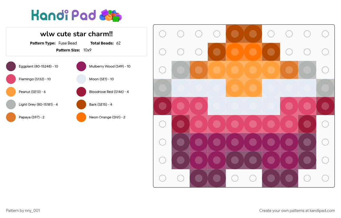 wlw cute star charm!! - Fuse Bead Pattern by nny_001 on Kandi Pad - cute, cutesy, lesbian, pink, red, star, wlw