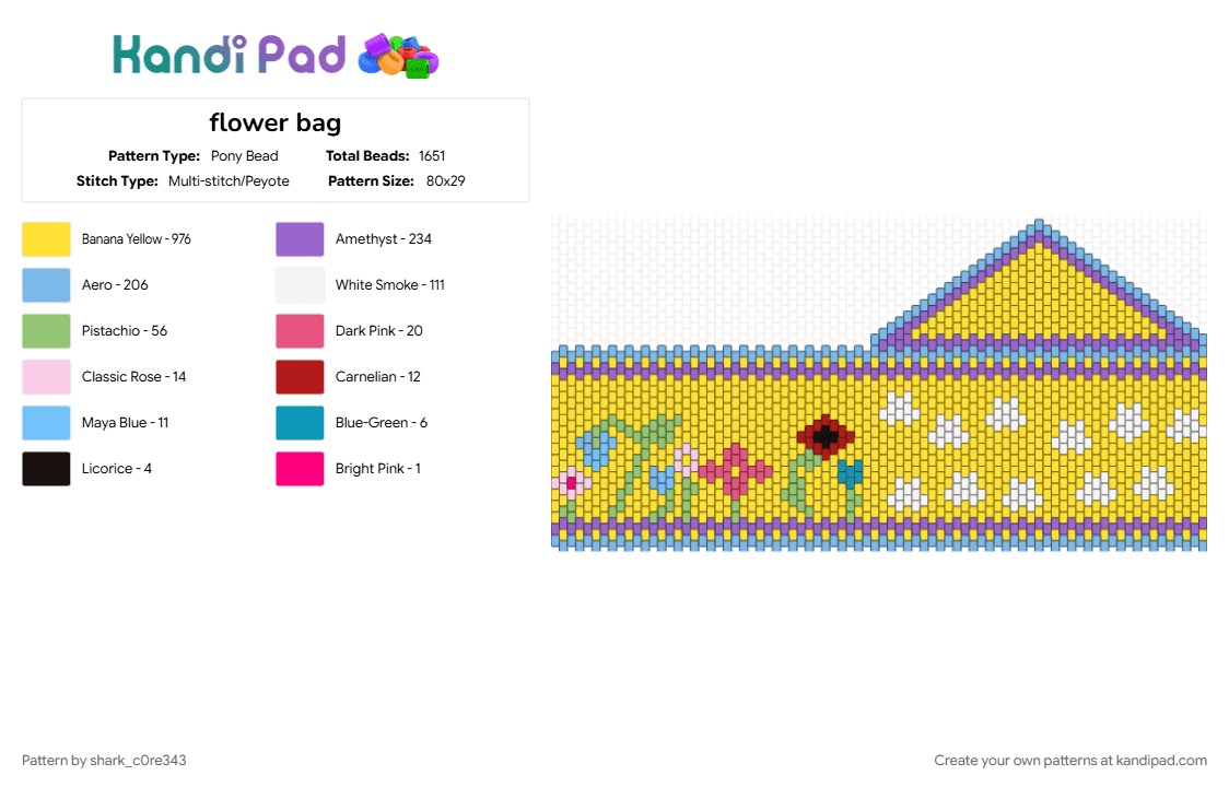 flower bag - Pony Bead Pattern by shark_c0re343 on Kandi Pad - bag, colorful, flower, flowers, purple, yellow