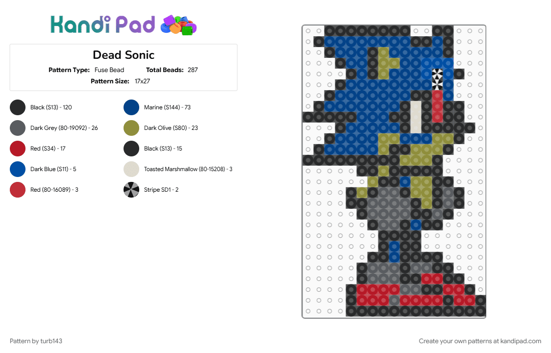 Dead Sonic - Fuse Bead Pattern by turb143 on Kandi Pad - black, blue, cotninue, sonic, sonicexe, video game