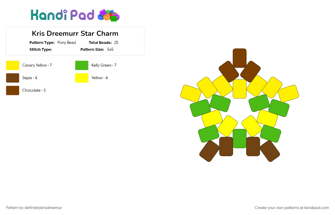 Kris Dreemurr Star Charm - Pony Bead Pattern by definitelykrisdreemur on Kandi Pad - deltarune, kris deltarune, kris dreemurr, lightworld deltarune, roaring knight, yellow
