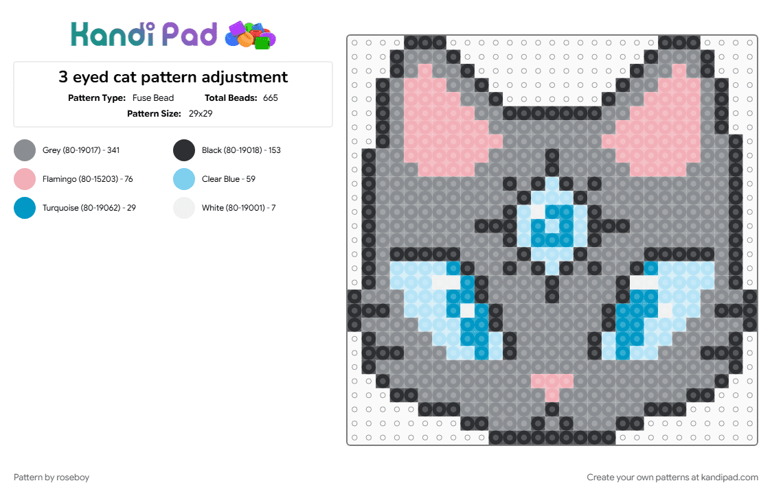 3 eyed cat pattern adjustment - Fuse Bead Pattern by roseboy on Kandi Pad - gray