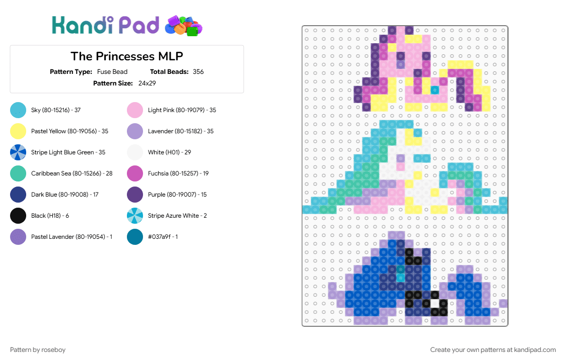 The Princesses MLP - Fuse Bead Pattern by roseboy on Kandi Pad - blue, pink