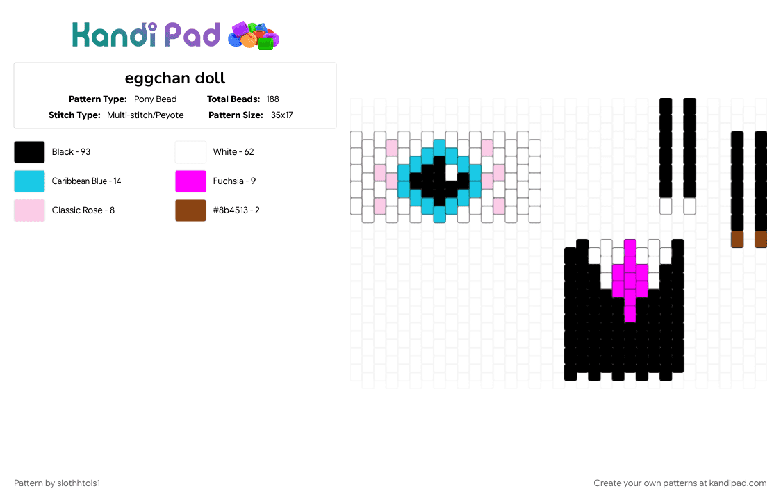 eggchan doll - Pony Bead Pattern by slothhtols1 on Kandi Pad - black, light blue, pink, white