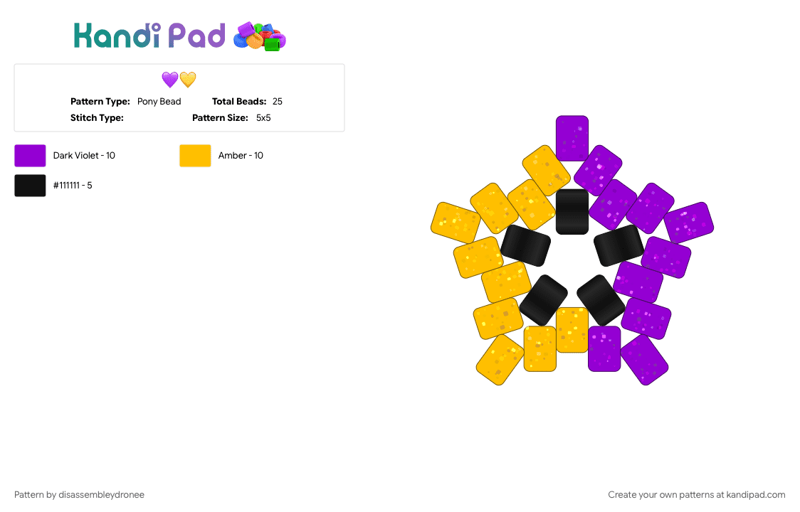 💜💛 - Pony Bead Pattern by disassembleydronee on Kandi Pad - character, purple, yellow