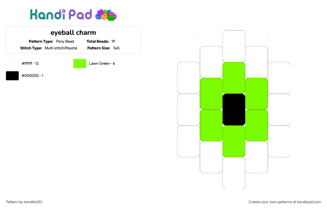 eyeball charm - Pony Bead Pattern by kandikid33 on Kandi Pad - green, white