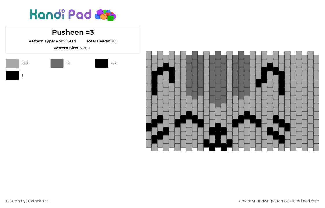 Pusheen =3 - Pony Bead Pattern by ollytheartist on Kandi Pad - pusheen,cat,cute,cuff,simple,chibi,happy,gray