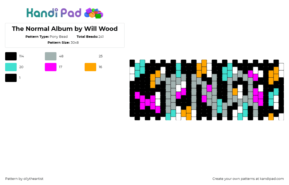 The Normal Album by Will Wood - Pony Bead Pattern by ollytheartist on Kandi Pad - will wood,album,music,cuff,colorful