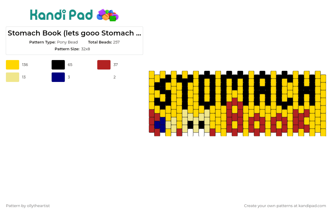 Stomach Book (lets gooo Stomach Book rocks) - Pony Bead Pattern by ollytheartist on Kandi Pad - stomach book,text,music,cuff,yellow