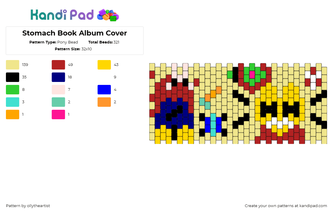 Stomach Book Album Cover - Pony Bead Pattern by ollytheartist on Kandi Pad - stomach book,music,cuff,colorful,yellow