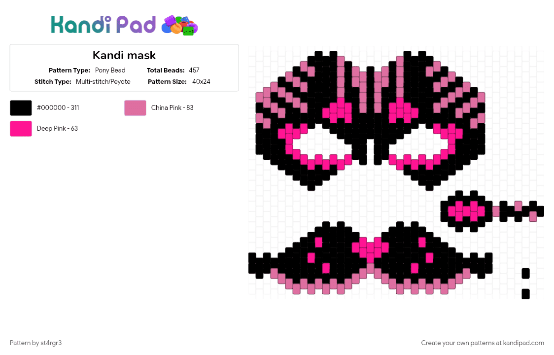 Kandi mask - Pony Bead Pattern by st4rgr3 on Kandi Pad - black, pink