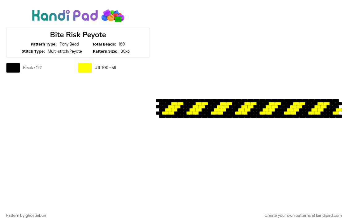 Bite Risk Peyote - Pony Bead Pattern by ghostiebun on Kandi Pad - black, yellow
