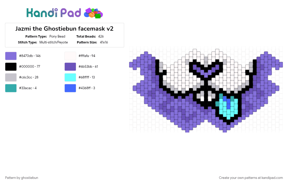 Jazmi the Ghostiebun facemask v2 - Pony Bead Pattern by ghostiebun on Kandi Pad - blue, purple