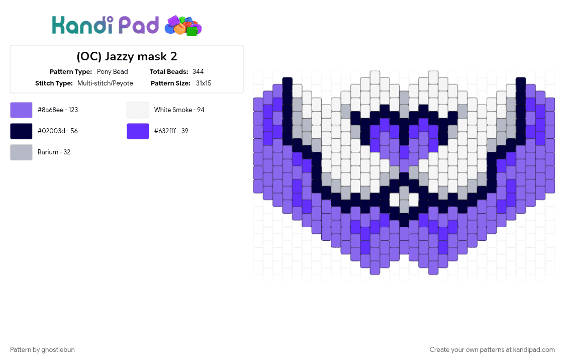 (OC) Jazzy mask 2 - Pony Bead Pattern by ghostiebun on Kandi Pad - blue