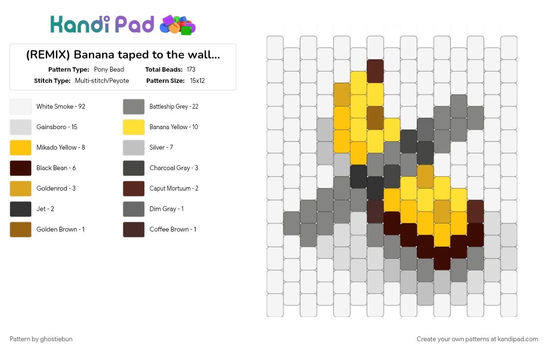 (REMIX) Banana taped to the wall, slightly smaller version - Pony Bead Pattern by ghostiebun on Kandi Pad - brown, gray, white, yellow