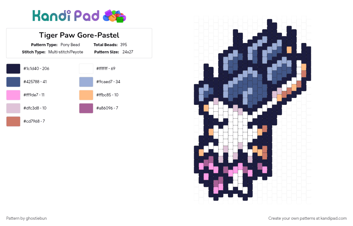 Tiger Paw Gore-Pastel - Pony Bead Pattern by ghostiebun on Kandi Pad - 