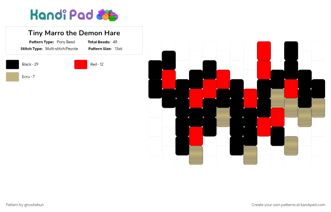 Tiny Marro the Demon Hare - Pony Bead Pattern by ghostiebun on Kandi Pad - beige, red