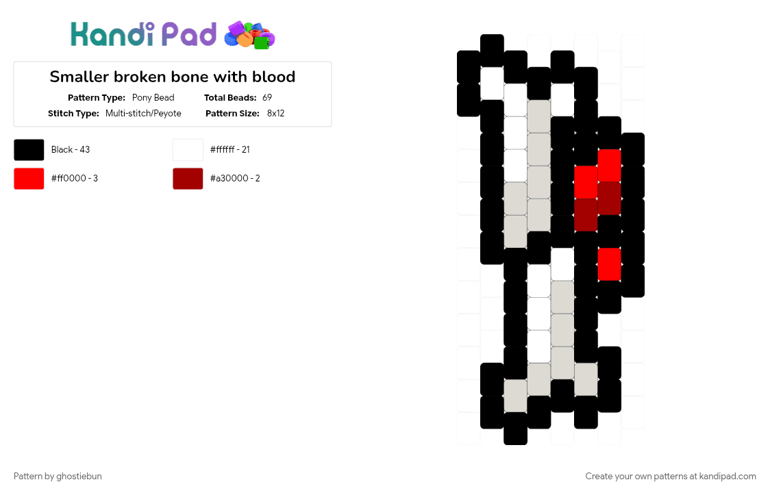 Smaller broken bone with blood - Pony Bead Pattern by ghostiebun on Kandi Pad - white