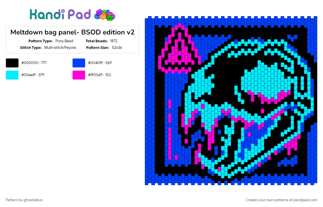 Meltdown bag panel- BSOD edition v2 - Pony Bead Pattern by ghostiebun on Kandi Pad - blue, bsod, cat, glitch, glitchcore, gore, horror, light blue, skull, spooky