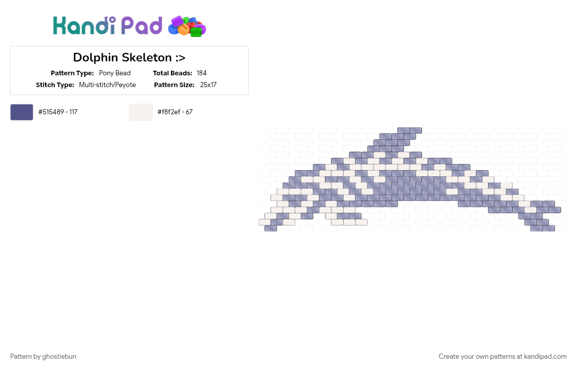 Dolphin Skeleton :> - Pony Bead Pattern by ghostiebun on Kandi Pad - anatomy, clear, cotddolphins, dolphin, gore, macabre, ocean, purple, skeleton, white