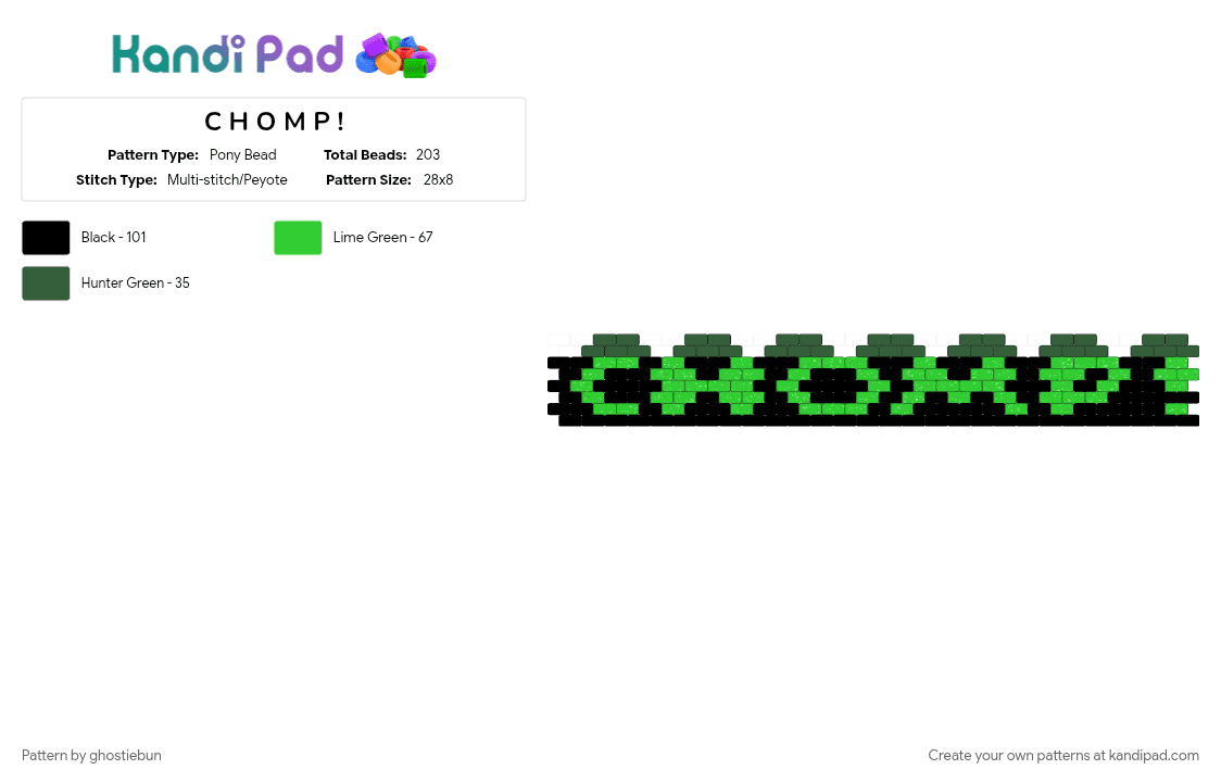 C H O M P ! - Pony Bead Pattern by ghostiebun on Kandi Pad - chomp, dino, gator, gray, green, scales, scalie