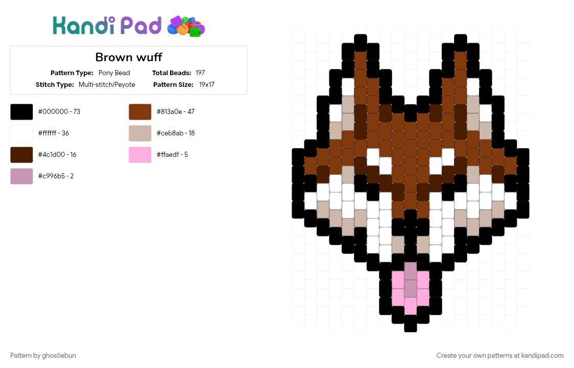 Brown wuff - Pony Bead Pattern by ghostiebun on Kandi Pad - brown