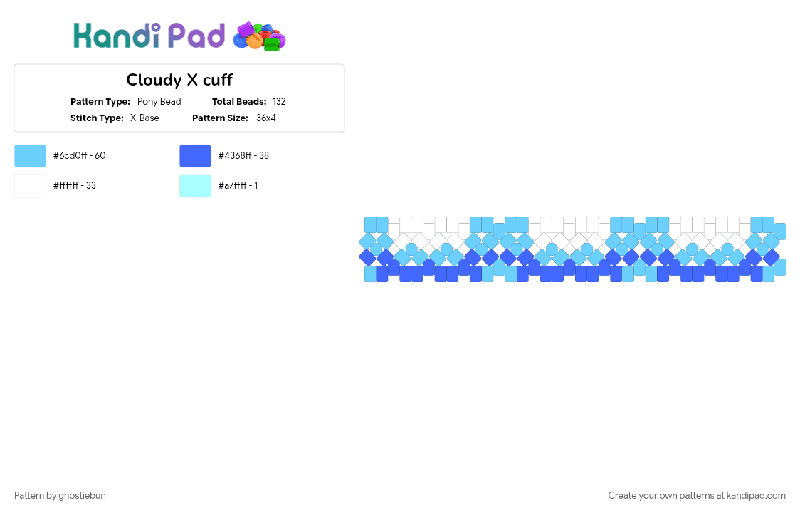 Cloudy X cuff - Pony Bead Pattern by ghostiebun on Kandi Pad - blue, light blue