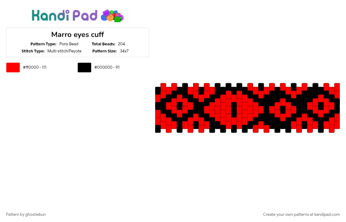 Marro eyes cuff - Pony Bead Pattern by ghostiebun on Kandi Pad - black, red