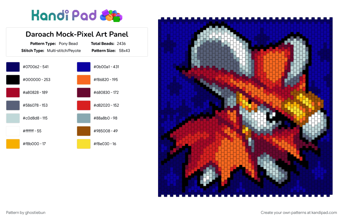 Daroach Mock-Pixel Art Panel - Pony Bead Pattern by ghostiebun on Kandi Pad - daroach, gaming, kirby, nintendo, panel, pixel art, purple, red, squad, squeak