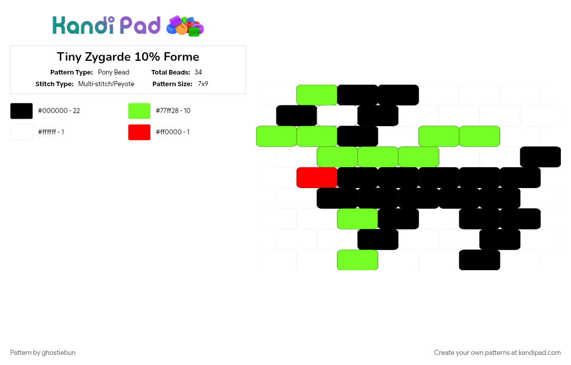 Tiny Zygarde 10% Forme - Pony Bead Pattern by ghostiebun on Kandi Pad - black, doberman, dog, green, legendary, legends za, pokemon, pokemon xy, zygarde, zygarde 10