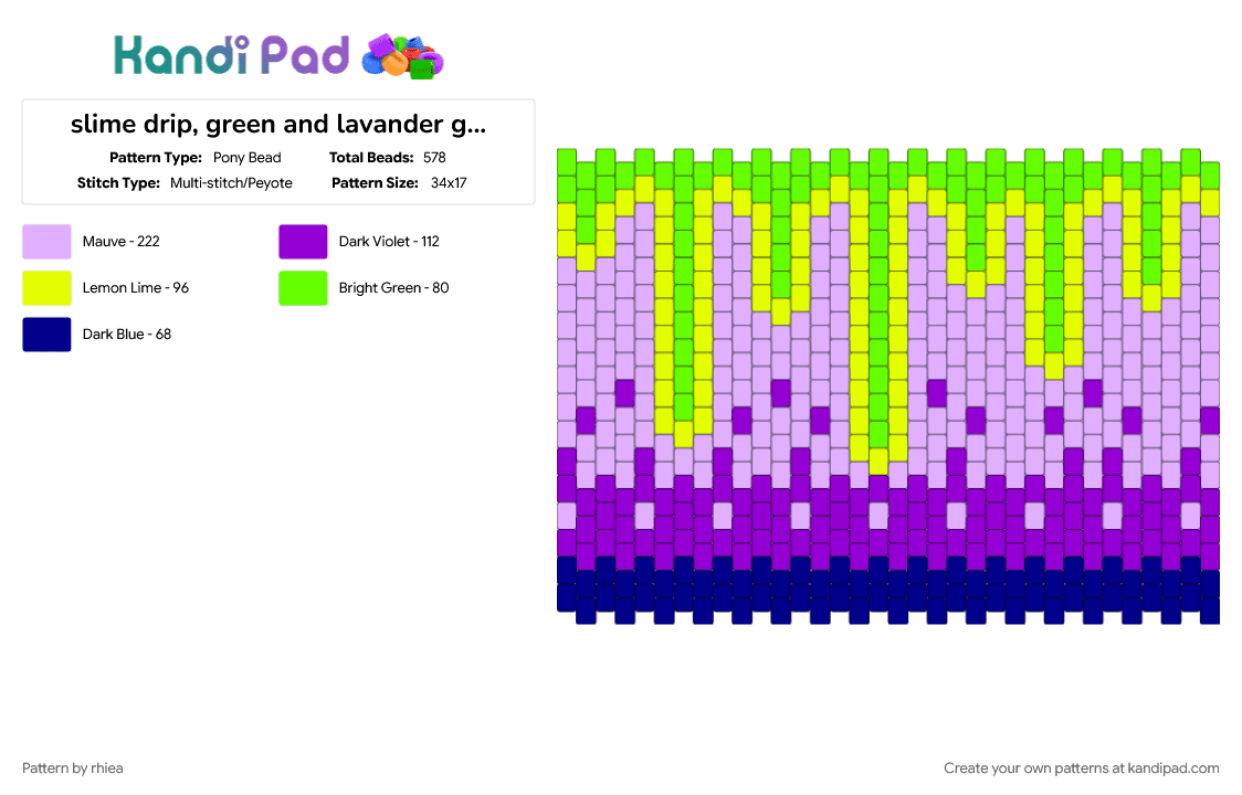 slime drip, green and lavander giant cuff - Pony Bead Pattern by rhiea on Kandi Pad - pink, purple, slime