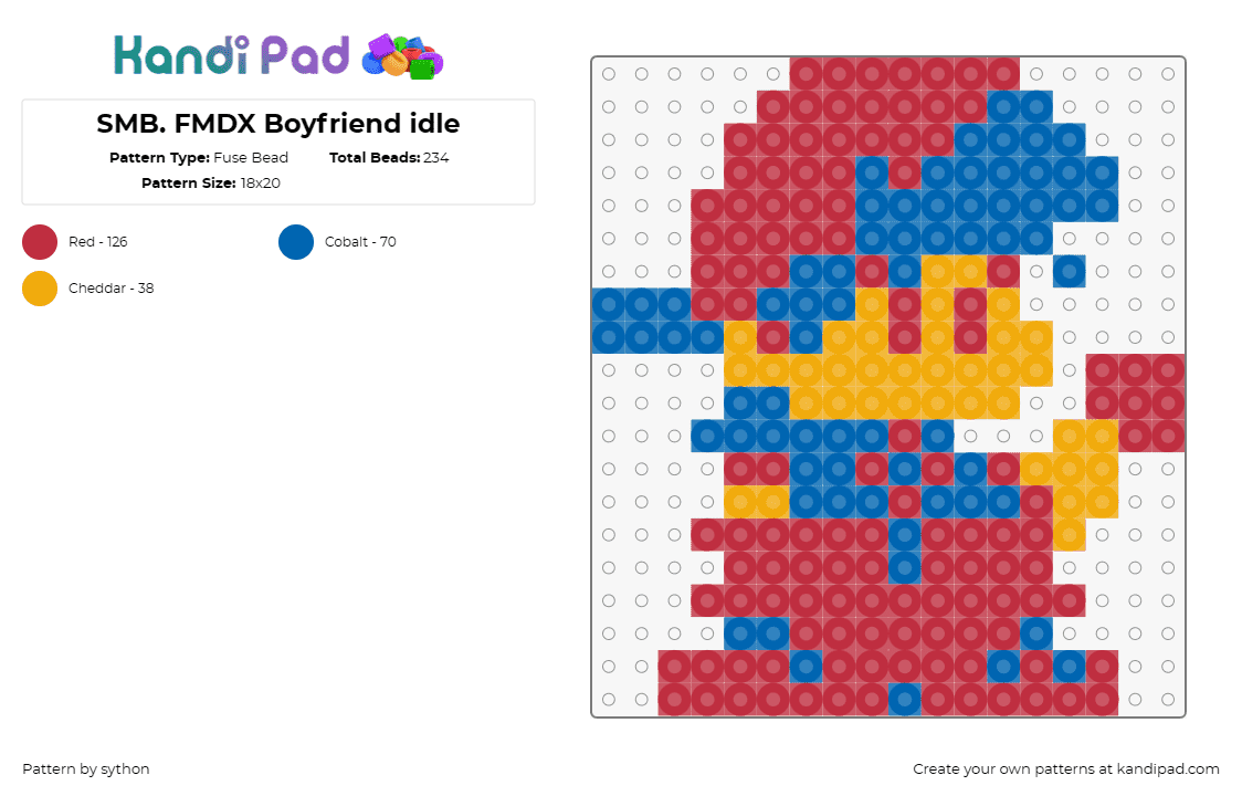 SMB. FMDX Boyfriend idle - Fuse Bead Pattern by sython on Kandi Pad - boyfriend,super mario bros,funk mix,character,video game,red,blue