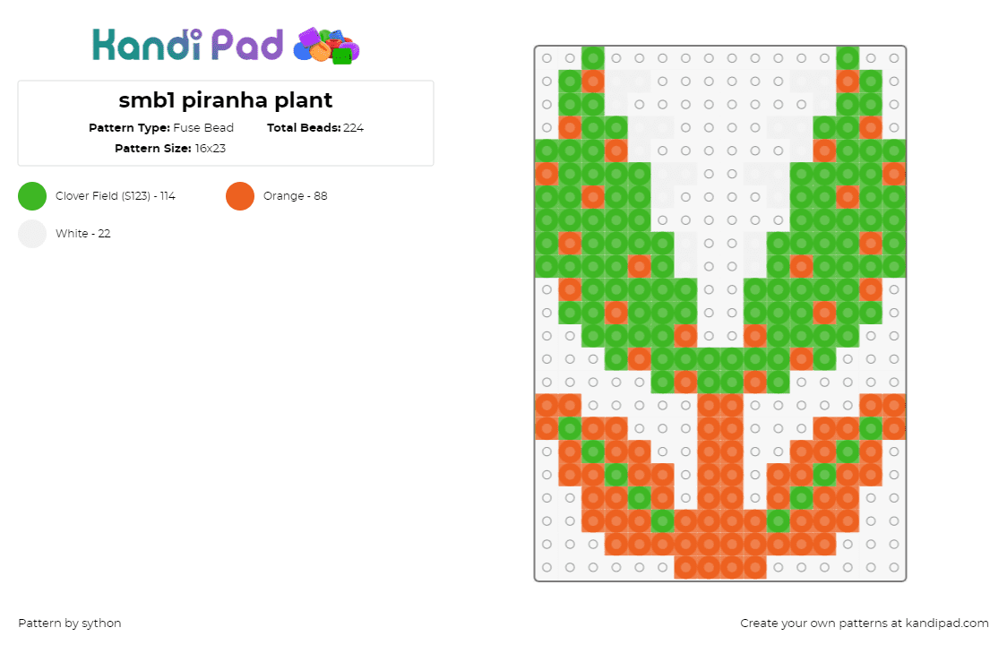 smb1 piranha plant - Fuse Bead Pattern by sython on Kandi Pad - piranha plant,mario,nintendo,video game,classic,orange,green