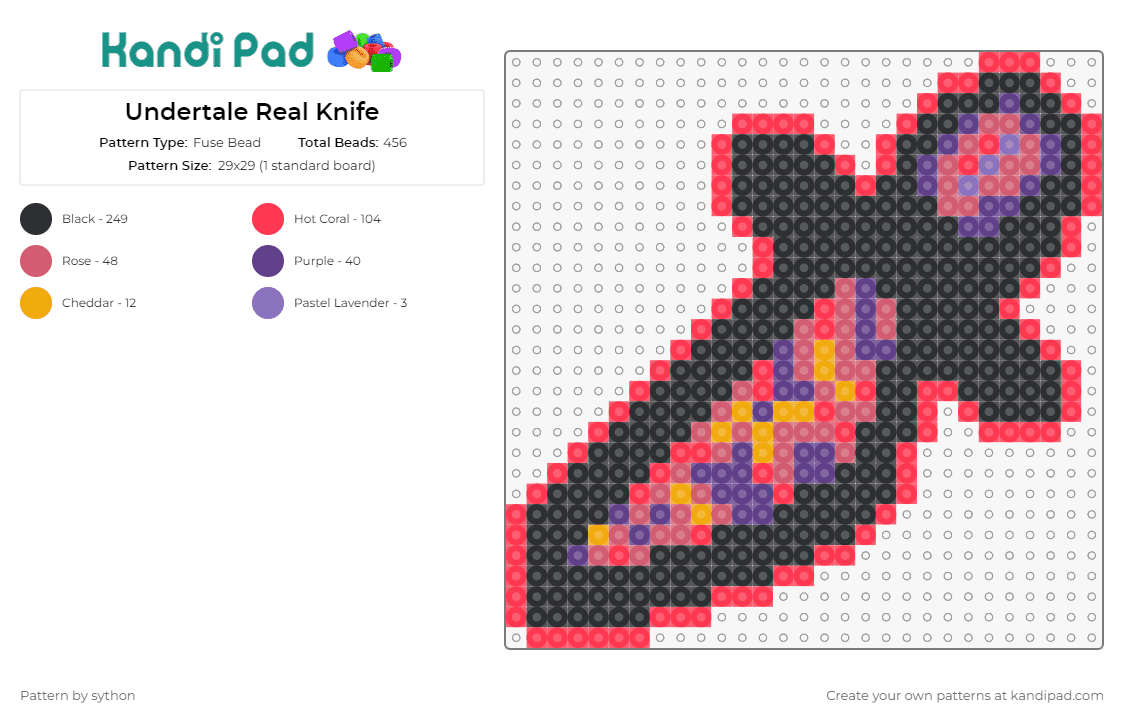 Undertale Real Knife - Fuse Bead Pattern by sython on Kandi Pad - knife,undertale,weapon,video game,colorful,black,red