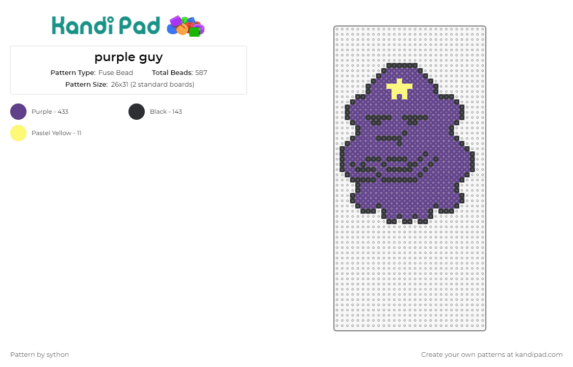 purple guy - Fuse Bead Pattern by sython on Kandi Pad - lumpy space princess,adventure time,cartoon,tv show,character,purple