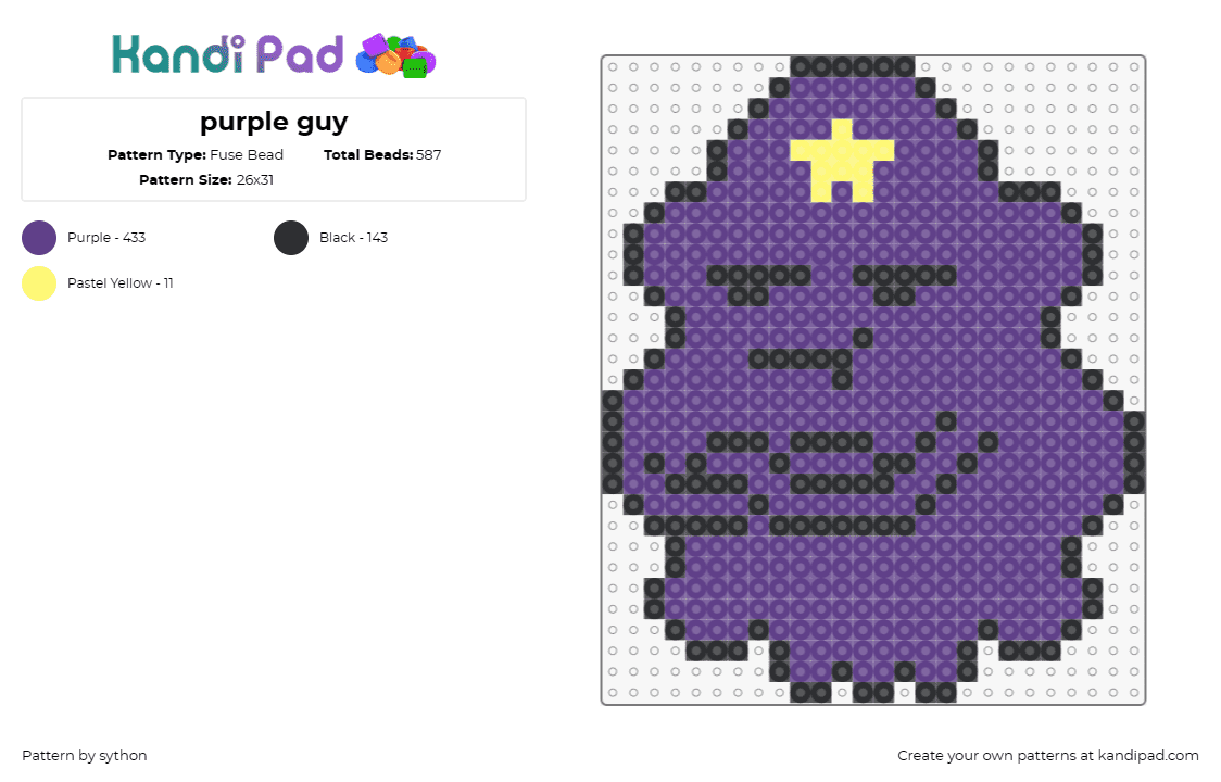 purple guy - Fuse Bead Pattern by sython on Kandi Pad - lumpy space princess,adventure time,cartoon,tv show,character,purple