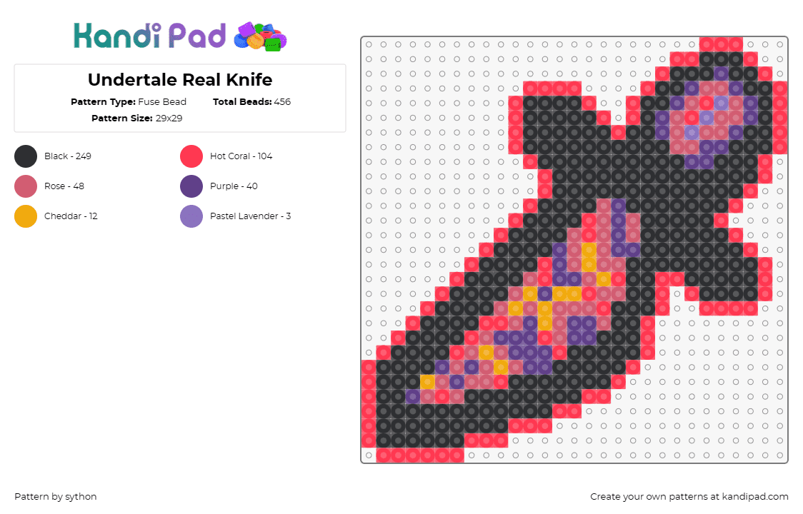 Undertale Real Knife - Fuse Bead Pattern by sython on Kandi Pad - knife,undertale,weapon,video game,colorful,black,red