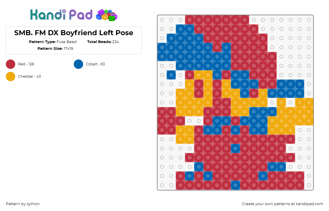 SMB. FM DX Boyfriend Left Pose - Fuse Bead Pattern by sython on Kandi Pad - boyfriend,super mario bros,funk mix,character,video game,red,blue