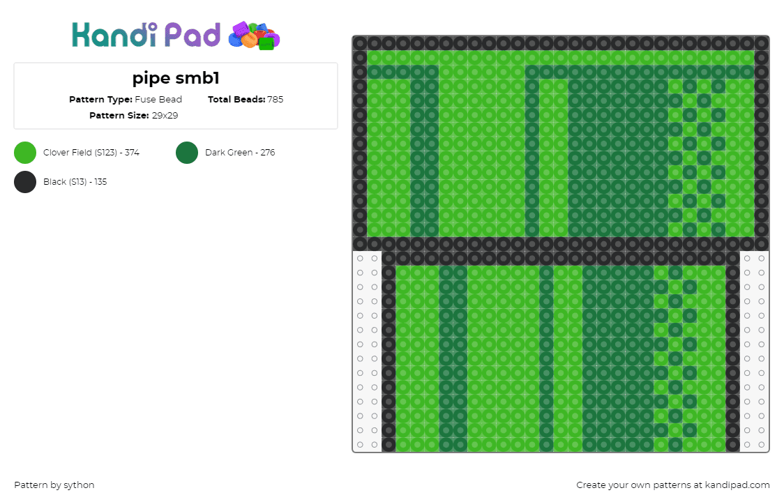 pipe smb1 - Fuse Bead Pattern by sython on Kandi Pad - pipe,mario,nintendo,video game,green