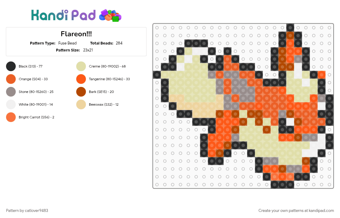 Flareon!!! - Fuse Bead Pattern by catlover9483 on Kandi Pad - eeveeloution, orange, pokemon, yellow