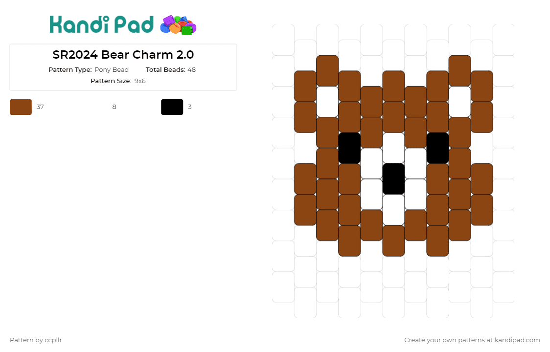 Bear Charm - Pony Bead Pattern by ccpllr on Kandi Pad - teddy,bear,animal,charm,cute,simple,brown