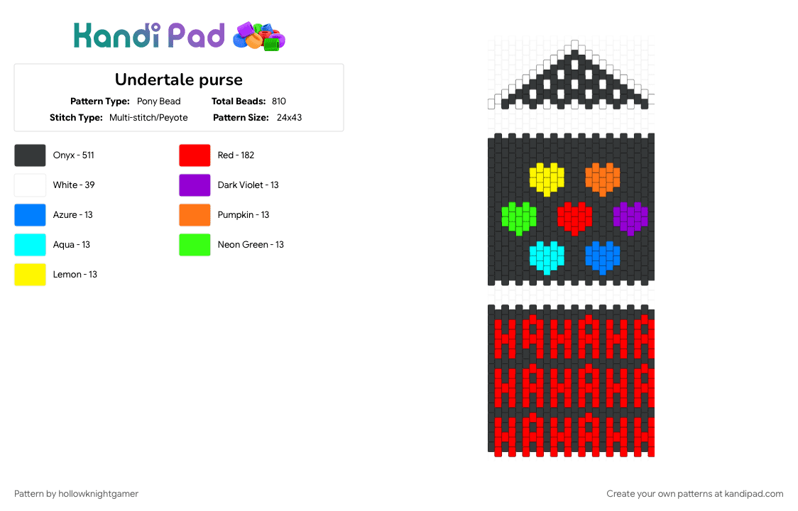 Undertale purse - Pony Bead Pattern by hollowknightgamer on Kandi Pad - black, red