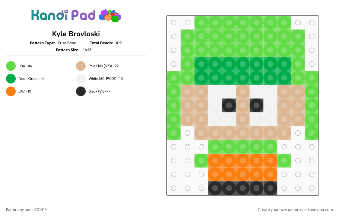 Kyle Brovloski - Fuse Bead Pattern by addie201415 on Kandi Pad - character, green, kyle broflovski, south park, tv show