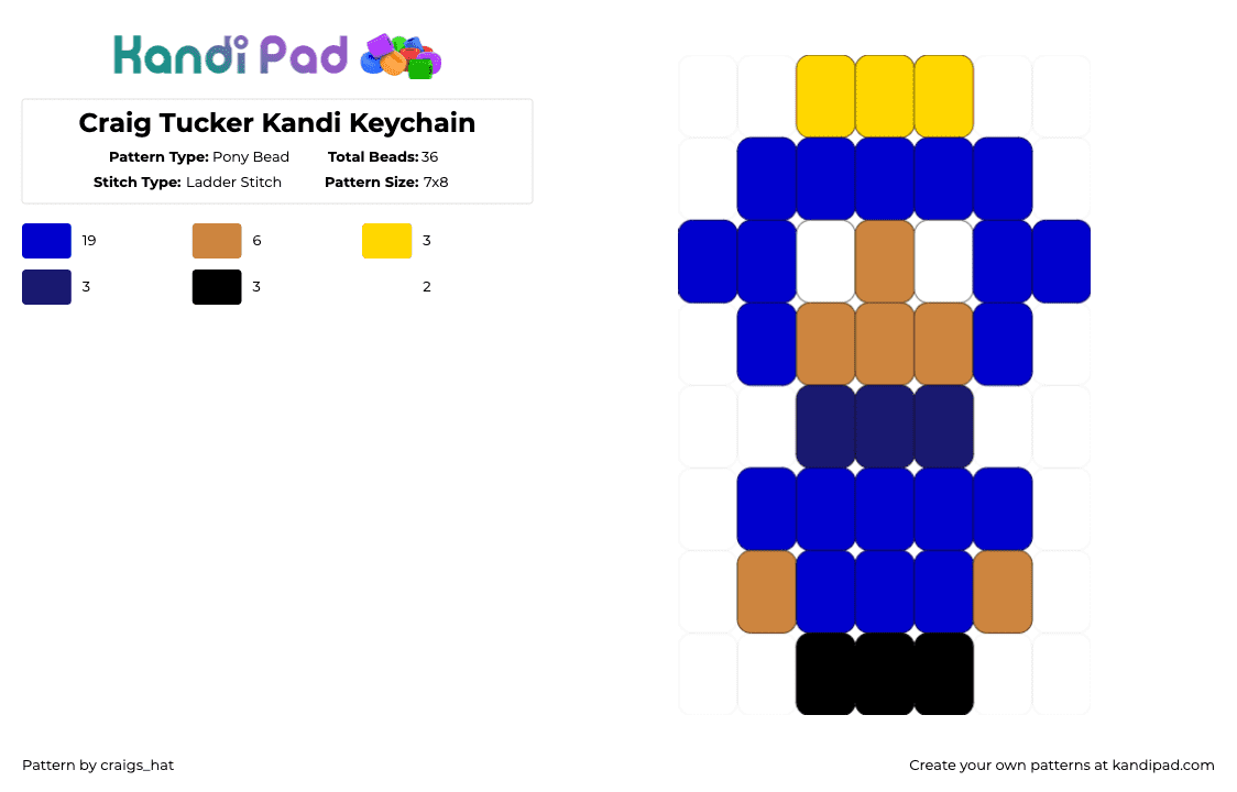 Craig Tucker Kandi Keychain - Pony Bead Pattern by craigs_hat on Kandi Pad - purple,southpark,kandi,craigtucker,south park,craig tucker,craig south park,craig tucker south park,keychain
