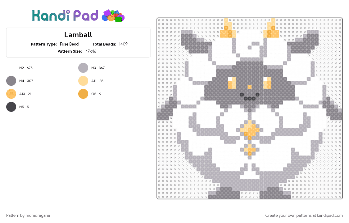 Lamball - Fuse Bead Pattern by momdragana on Kandi Pad - beige, gray, palworld, white