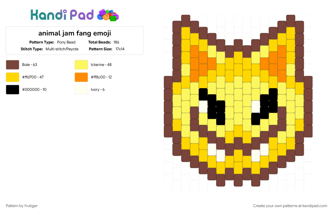 animal jam fang emoji - Pony Bead Pattern by frutiger on Kandi Pad - brown, yellow