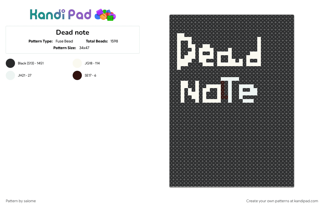 Dead note - Fuse Bead Pattern by salome on Kandi Pad - 