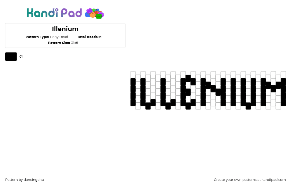 Illenium - Pony Bead Pattern by dancingchu on Kandi Pad - illenium,dj,text,edm,music,black