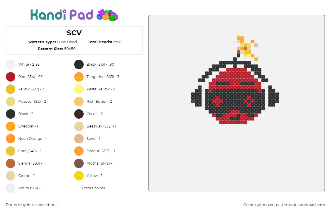 SCV - Fuse Bead Pattern by lottiespacebuns on Kandi Pad - scv,bomb,logo,headphones,black,red