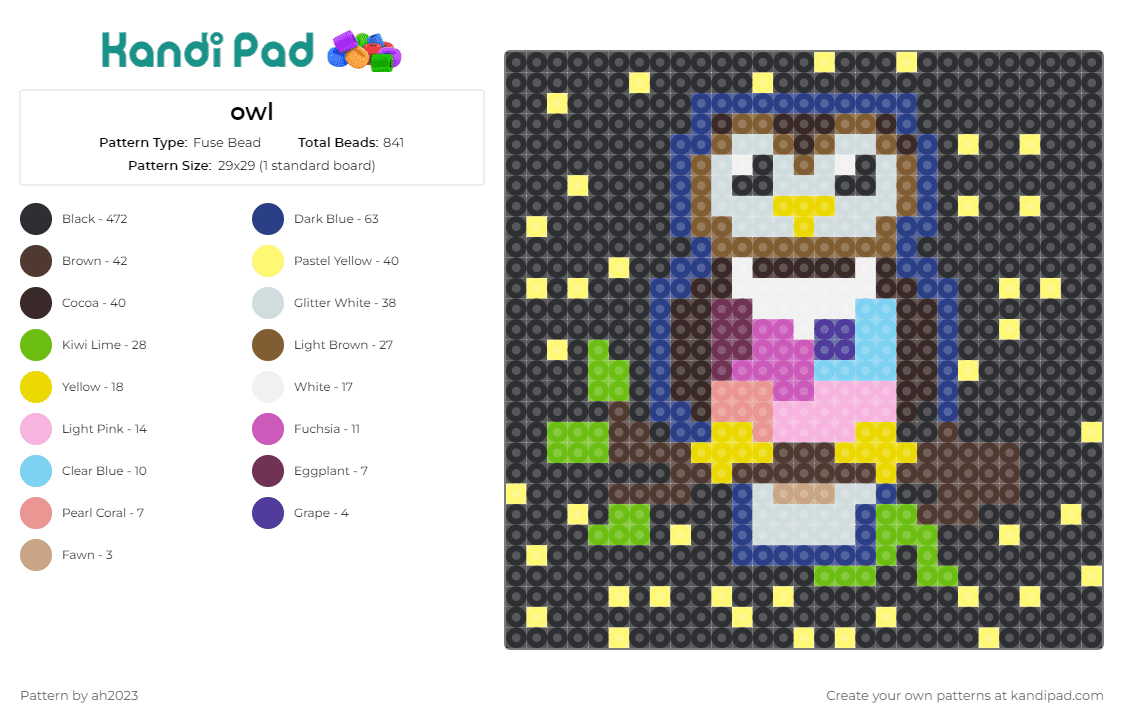 owl - Fuse Bead Pattern by ah2023 on Kandi Pad - owl,night,stars,animal,birds,dark